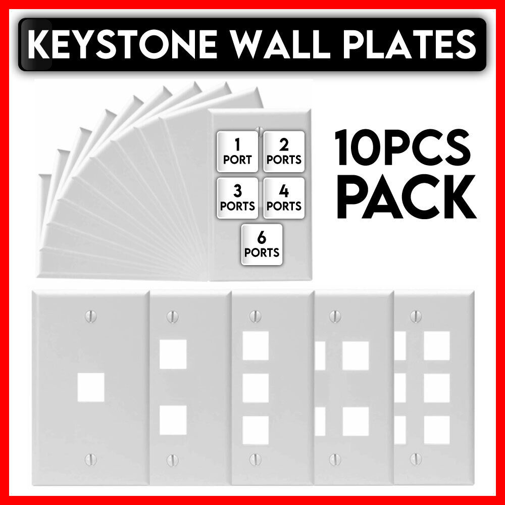 thumbnail image 2 of Cmple 10 Pack White Keystone Wall Plates, 1-Gang, For RJ45, HDMI, RG6 Keystone Jacks 2 of 4